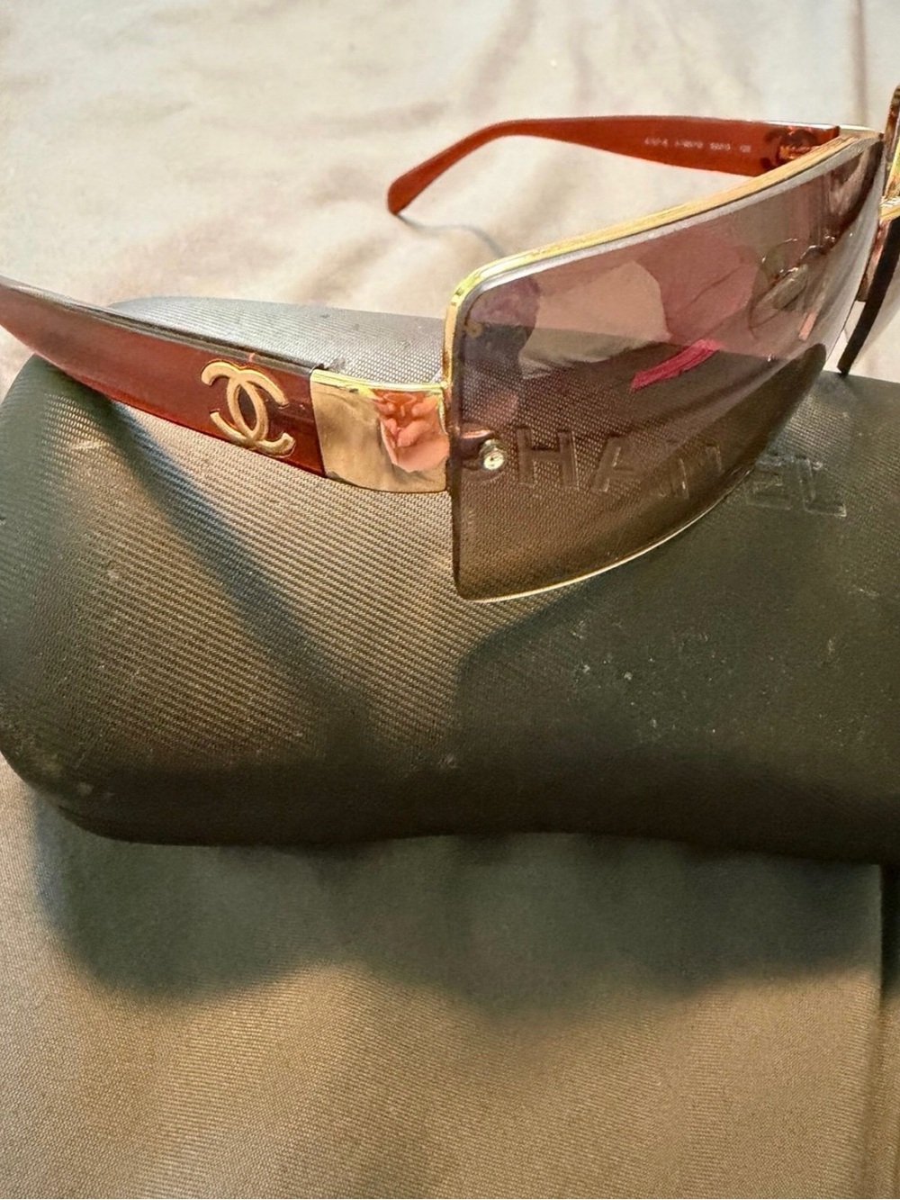 CHANEL Brown Gradient Shield Sunglasses with Gold CC Accent